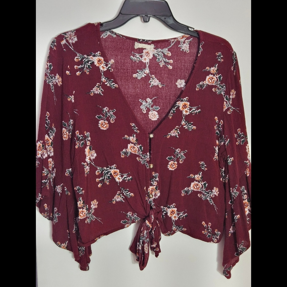 Altar'd State Burgundy Floral Blouse